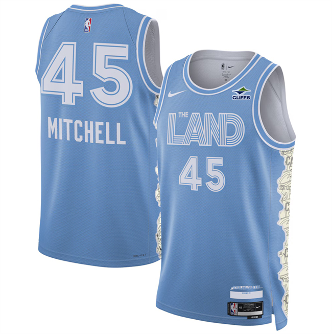 Men's Cleveland Cavaliers #45 Donovan Mitchell Light Blue 2024 25 City Edition Stitched Jersey Men's Cleveland Cavaliers #45 Donovan Mitchell Light Blue 2024 25 City Edition Stitched Jersey