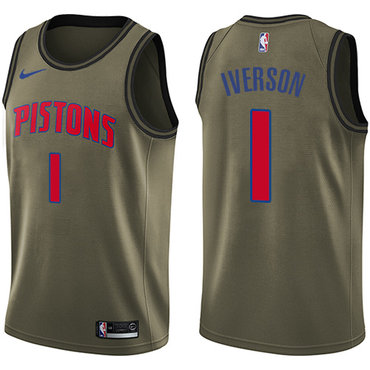 Nike Pistons #1 Allen Iverson Green Salute to Service NBA Swingman Jersey