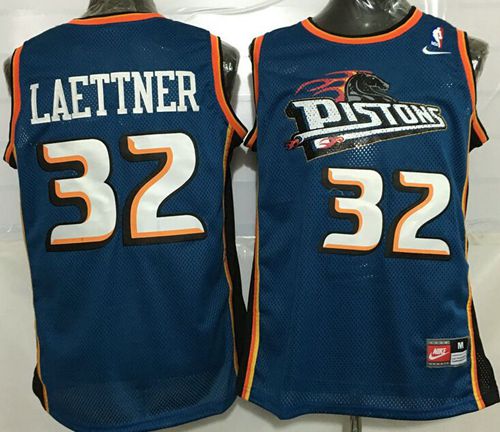 Pistons #32 Christian Laettner Blue Throwback Stitched NBA Jersey