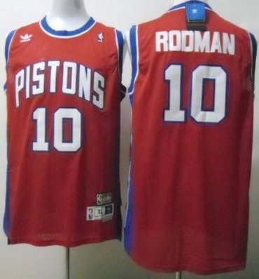 Detroit Pistons 10 Dennis Rodman Red Throwback M&N NBA Jerseys