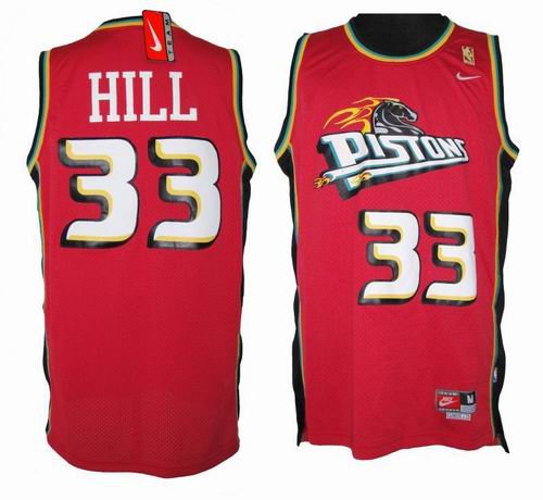 Detroit Pistons 33 Grant Hill Red Throwback Jersey