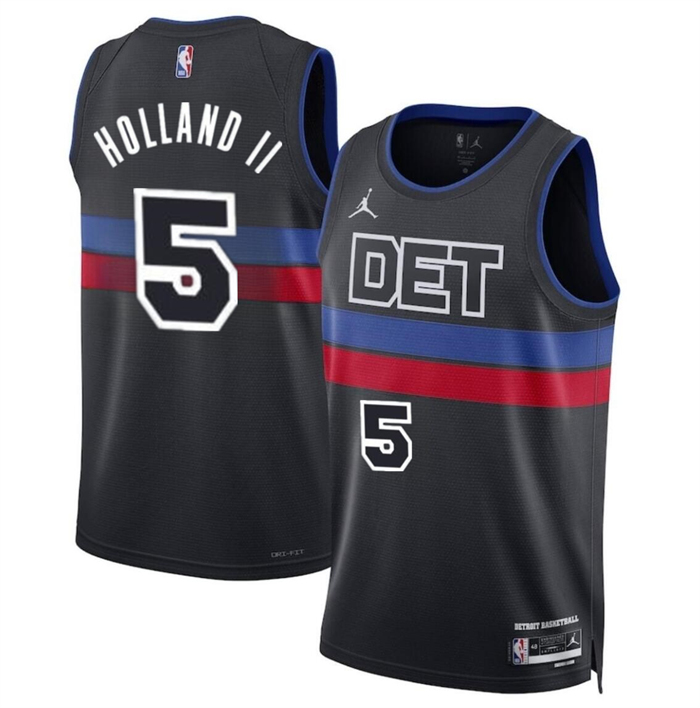 Men's Detroit Pistons #5 Ron Holland II Black 2024 Draft Statement Edition Stitched Basketball Jersey