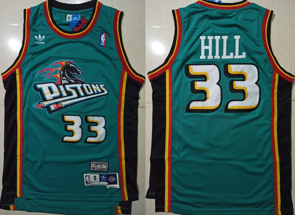 Pistons 33 Grant Hill Green Hardwood Classics Jersey