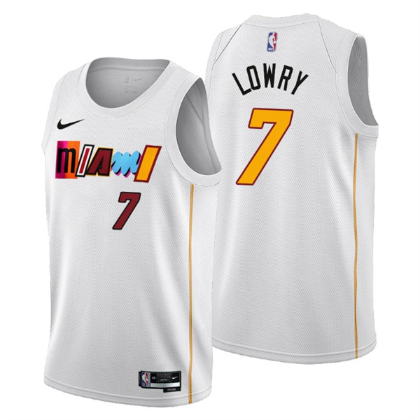 Men's Miami Heat #7 Kyle Lowry 2022 23 White City Edition Stitched Jersey Men's Miami Heat #7 Kyle Lowry 2022 23 White City Edition Stitched Jersey