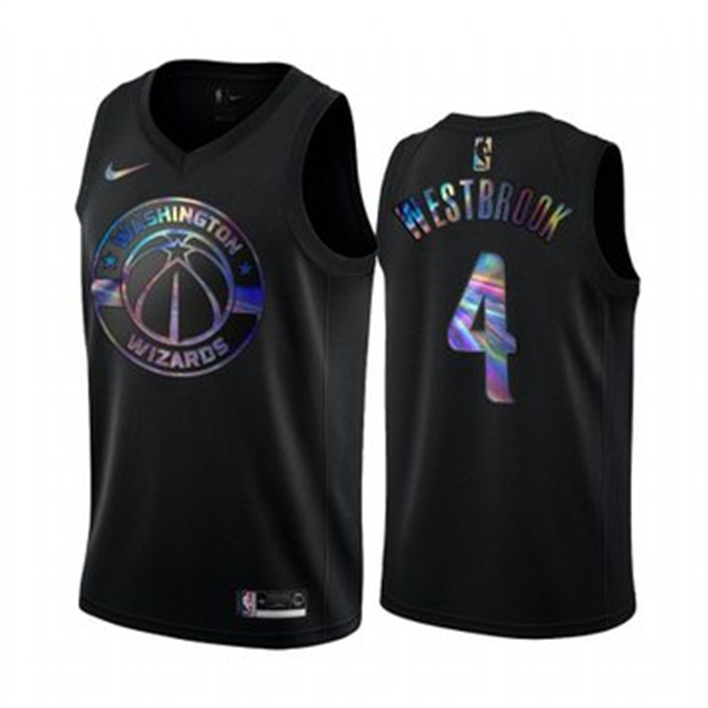 Nike Wizards #4 Russell Westbrook Men's Iridescent Holographic Collection NBA Jersey - Black Nike Wizards #4 Russell Westbrook Men's Iridescent Holographic Collection NBA Jersey - Black