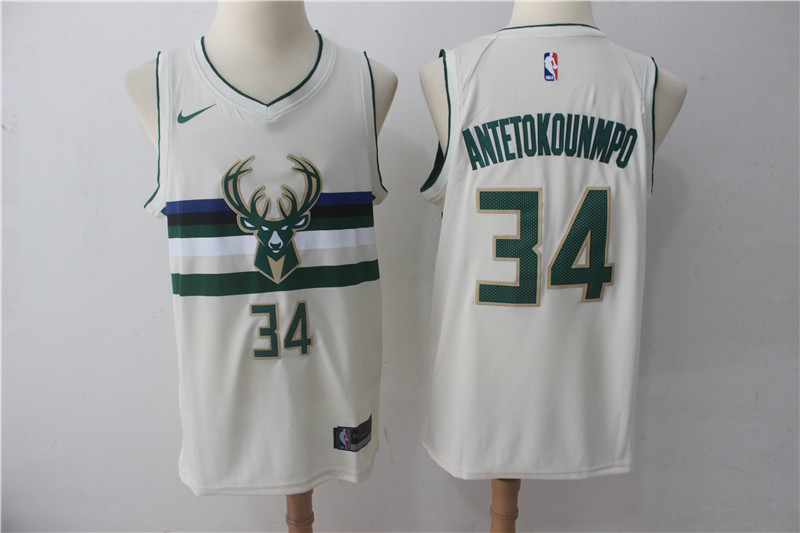 Bucks 34 Giannis Antetokounmpo Cream Nike City Edition Swingman Jersey