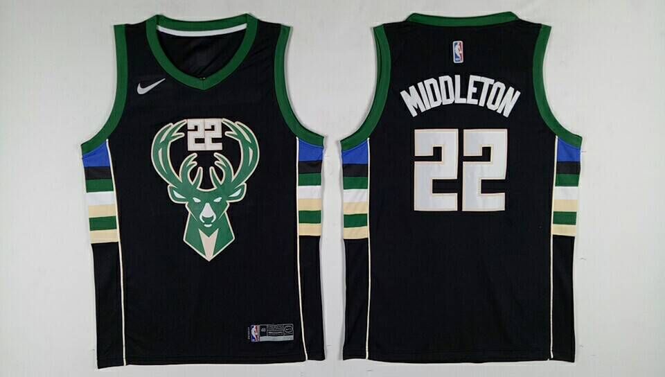 Bucks 22 Khris Middleton Black Nike Swingman Jersey