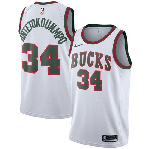 Nike Bucks #34 Giannis Antetokounmpo White Throwback Hardwood Classics NBA Swingman Jersey