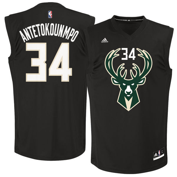 Bucks 34 Giannis Antetokounmpo Black Fashion Replica Jersey