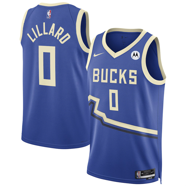 Men's Milwaukee Bucks #0 Damian Lillard Royal 2024 25 City Edition Stitched Basketball Jersey