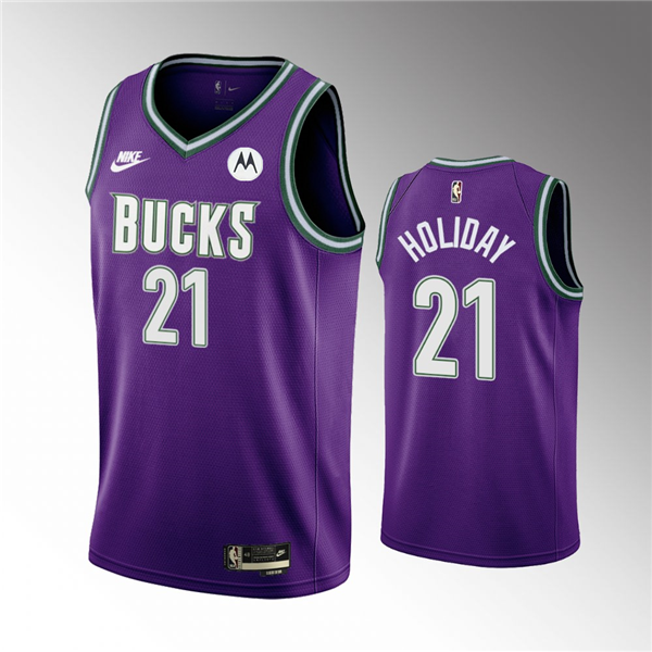 Men's Milwaukee Bucks #21 Jrue Holiday 2022 23 Purple Classic Edition Swingman Stitched Basketball Jersey