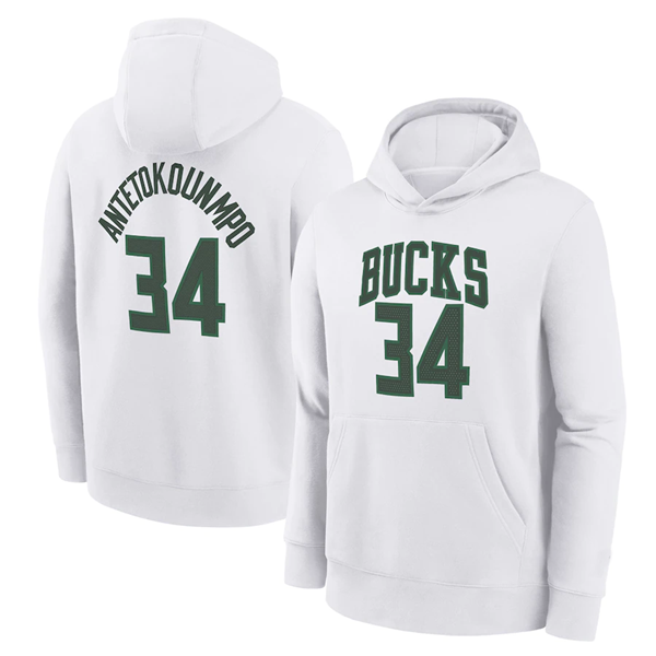 Men's Milwaukee Bucks #34 Giannis Antetokounmpo White Pullover Hoodies