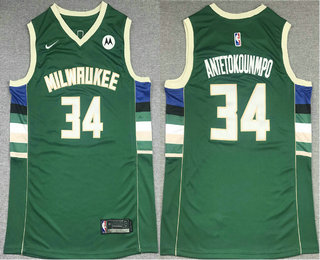 Men's Milwaukee Bucks #34 Giannis Antetokounmpo Green 2021 Nike Swingman Stitched Jersey With NEW Sponsor Logo