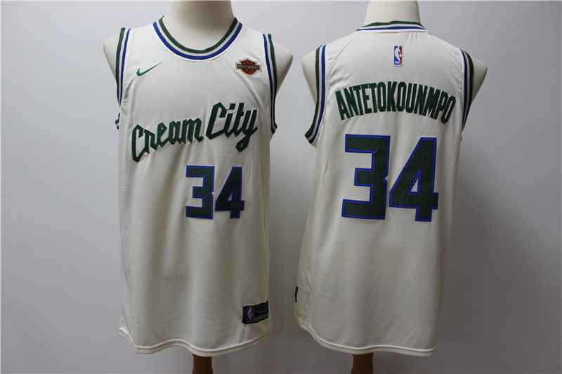 Bucks 34 Giannis Antetokounmpo Cream 2019-20 City Edition Nike Swingman Jersey