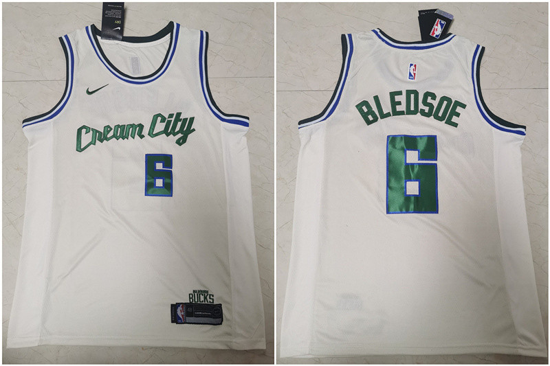 Bucks 6 Eric Bledsoe White 2019-20 Nike City Edition Swingman Jersey