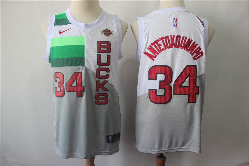 Bucks 34 Giannis Antetokounmpo White 2018-19 Earned Edition Nike Swingman Jersey