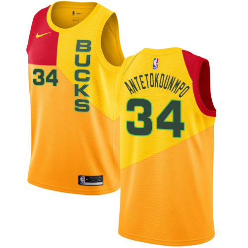 Nike Bucks #34 Giannis Antetokounmpo Yellow NBA Swingman City Edition 2018 19 Jersey