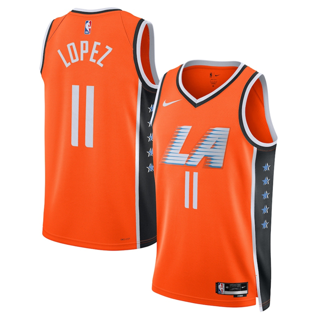 Men's Los Angeles Clippers #11 Brook Lopez Orange 2025 26 City Edition Stitched Jersey