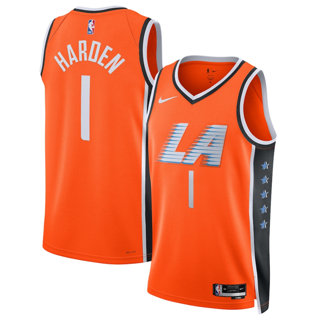 Men's Los Angeles Clippers #1 James Harden Orange 2025 26 City Edition Stitched Jersey