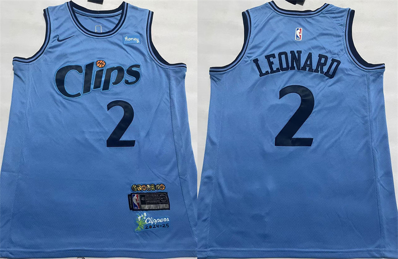 Men's Los Angeles Clippers #2 Kawhi Leonard Light Blue 2024-25 City Edition Stitched Jersey Men's Los Angeles Clippers #2 Kawhi Leonard Light Blue 2024-25 City Edition Stitched Jersey