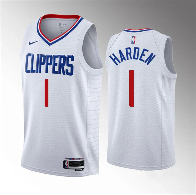 Men's Los Angeles Clippers #1 James Harden White 2023 Association Edition Stitched Jersey Men's Los Angeles Clippers #1 James Harden White 2023 Association Edition Stitched Jersey