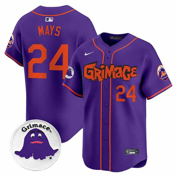 Men's New York Mets #24 Willie Mays Purple Grimace V2 Vapor Limited Stitched Baseball Jersey Men's New York Mets #24 Willie Mays Purple Grimace V2 Vapor Limited Stitched Baseball Jersey