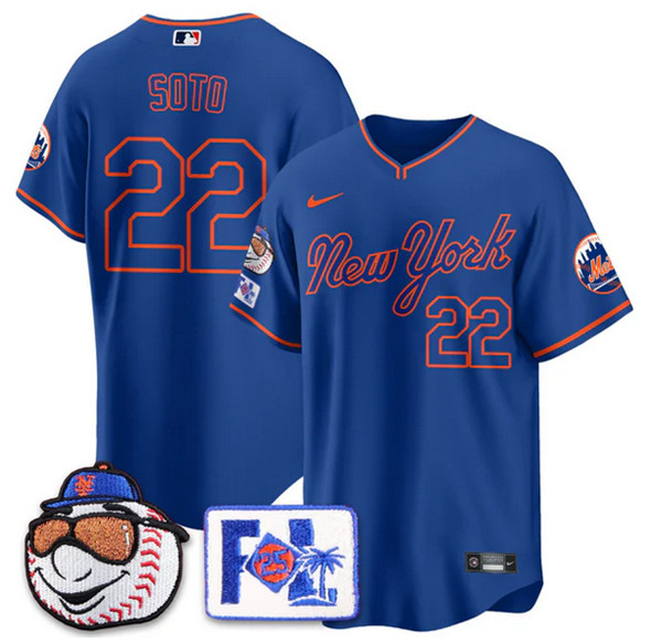 Men's New York Mets #22 Juan Soto Blue Road 2025 Spring Training Stitched Baseball Jersey Men's New York Mets #22 Juan Soto Blue Road 2025 Spring Training Stitched Baseball Jersey