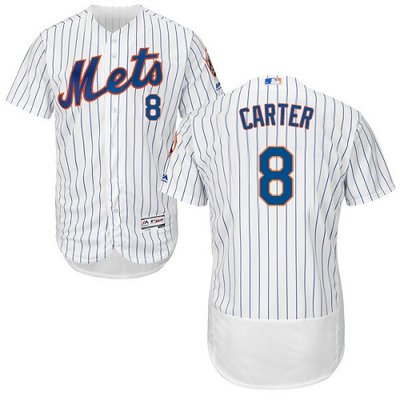 Mets #8 Gary Carter White(Blue Strip) Flexbase Authentic Collection Stitched MLB Jersey