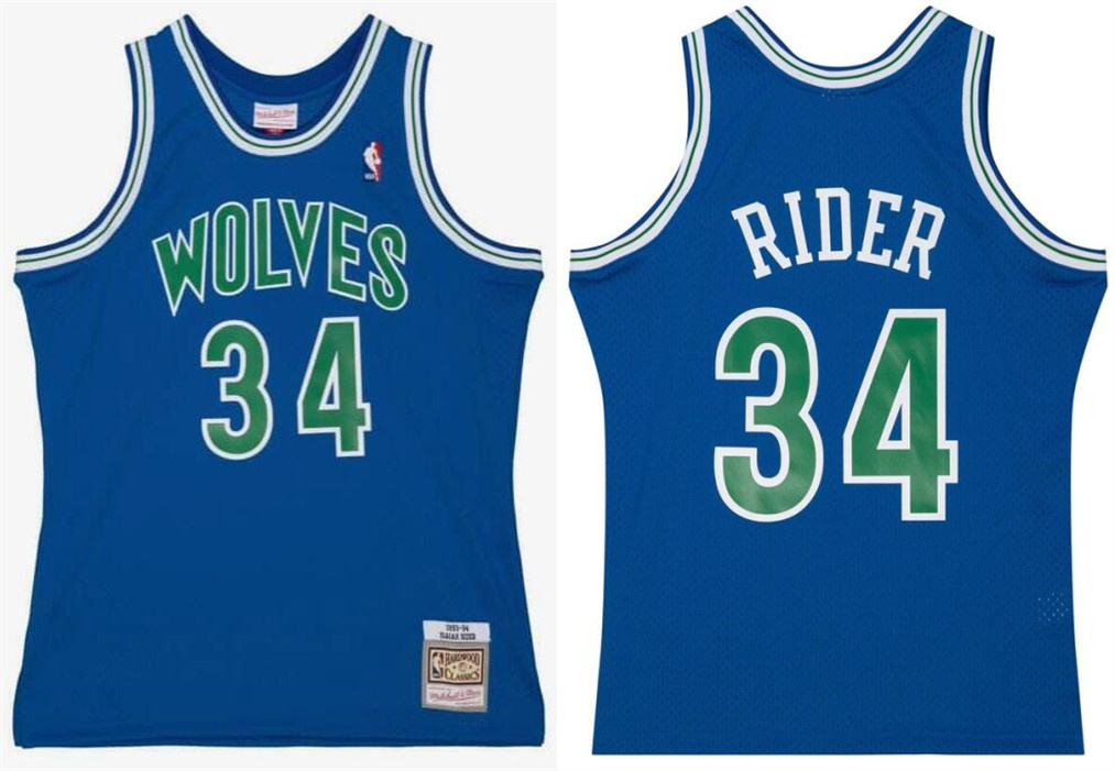 Men's Minnesota Timberwolves #34 Isaiah Rider Jr Blue 1993-94 Throwback Swingman Stitched Jersey