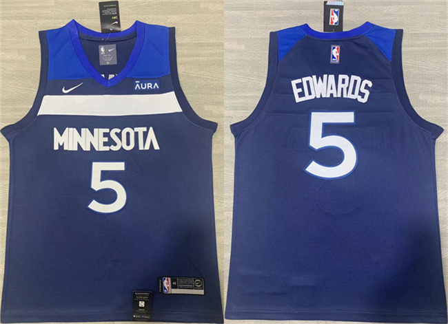 Men's Minnesota Timberwolves #5 Anthony Edwards Navy Icon Edition Stitched Jersey