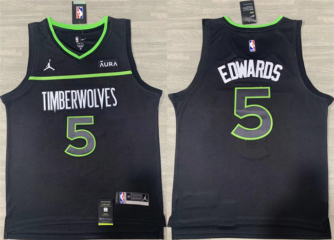 Men's Minnesota Timberwolves #5 Anthony Edwards Black Stitched Jersey