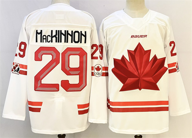 Men's Canada Hockey #29 Nathan MacKinnon White Stitched Jersey Men's Canada Hockey #29 Nathan MacKinnon White Stitched Jersey