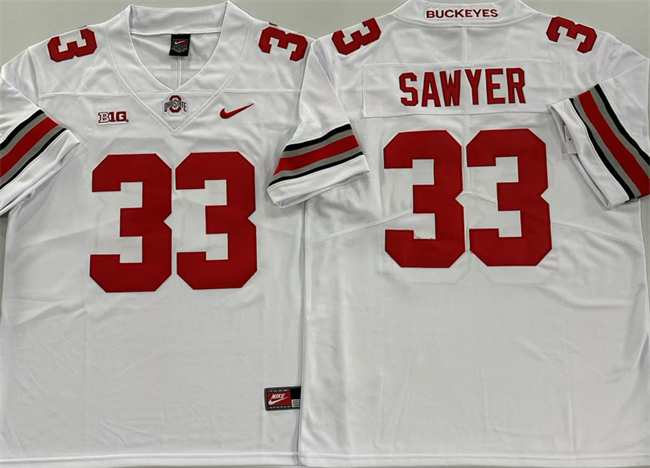 Men's Ohio State Buckeyes #33 Jack Sawyer White Limited Stitched Jersey Men's Ohio State Buckeyes #33 Jack Sawyer White Limited Stitched Jersey