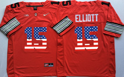 Ohio State Buckeyes 15 Ezekiel Elliott Red USA Flag College Jersey Ohio State Buckeyes 15 Ezekiel Elliott Red USA Flag College Jersey