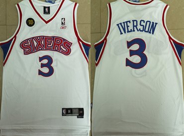 76ers 3 Allen Iverson White 10th Anniversary Reebok Jersey