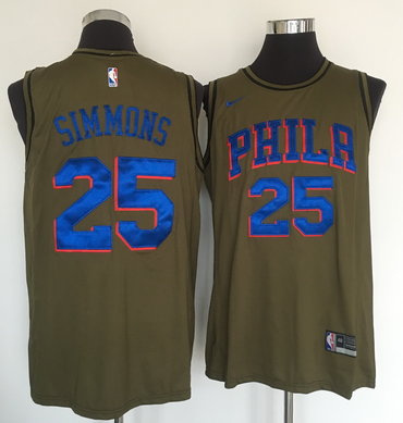 76ers 25 Ben Simmons Olive Nike Swingman Jersey