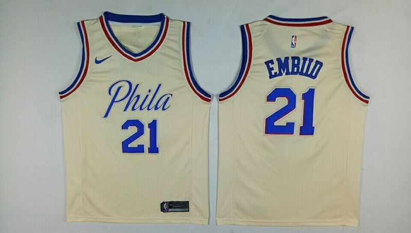 76ers 21 Joel Embiid Cream City Edition Nike Swingman Jersey