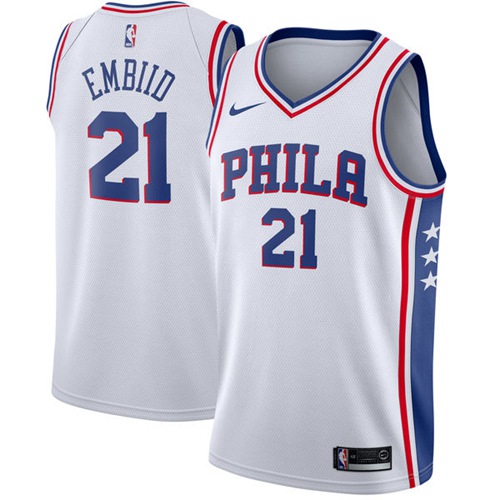 Nike 76ers #21 Joel Embiid White NBA Swingman Association Edition Jersey