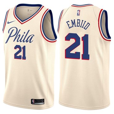 Nike 76ers #21 Joel Embiid Cream NBA Swingman City Edition Jersey