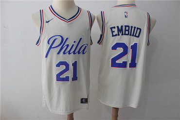 76ers 21 Joel Embiid Cream Nike City Edition Swingman Jersey