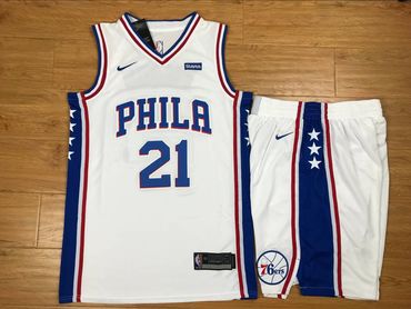 76ers 21 Joel Embiid White Nike Swingman Jersey(With Shorts)