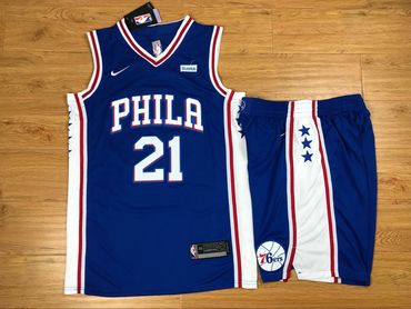 76ers 21 Joel Embiid Blue Nike Swingman Jersey(With Shorts)