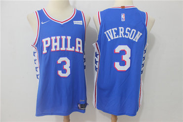 76ers 3 Allen Iverson Blue Nike Authentic Jersey