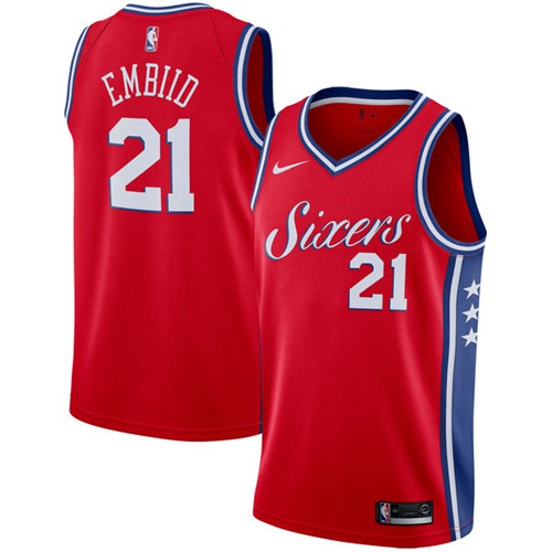 Nike 76ers #21 Joel Embiid Red Statement Edition NBA Swingman Jersey