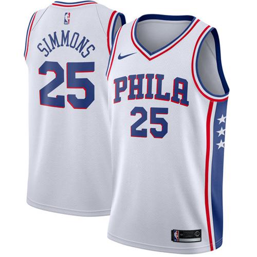 Nike 76ers #25 Ben Simmons White NBA Swingman Jersey