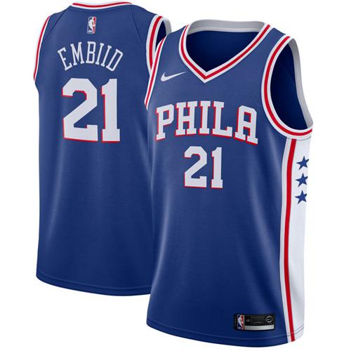 Nike 76ers #21 Joel Embiid Blue NBA Swingman Jersey