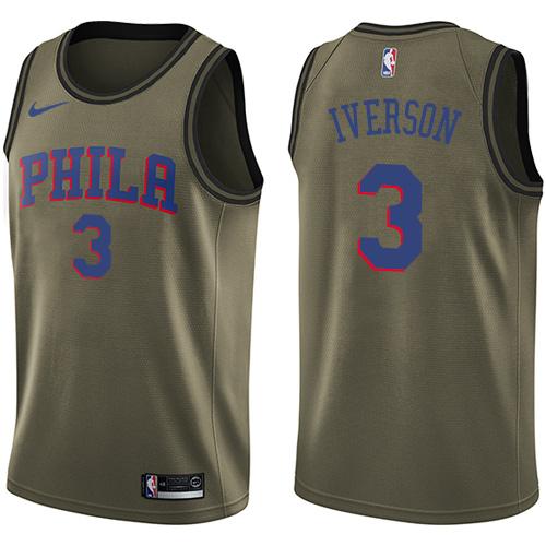 Nike 76ers #3 Allen Iverson Green Salute to Service NBA Swingman Jersey