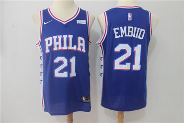 76ers 21 Joel Embiid Blue Nike Swingman Jersey