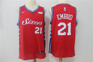 76ers 21 Joel Embiid Red Nike Swingman Jersey