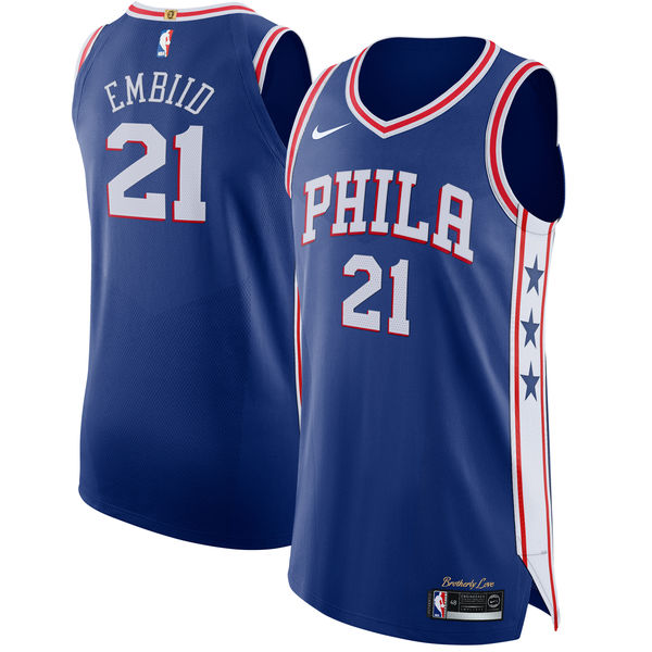 Nike 76ers #21 Joel Embiid Blue NBA Authentic Jersey